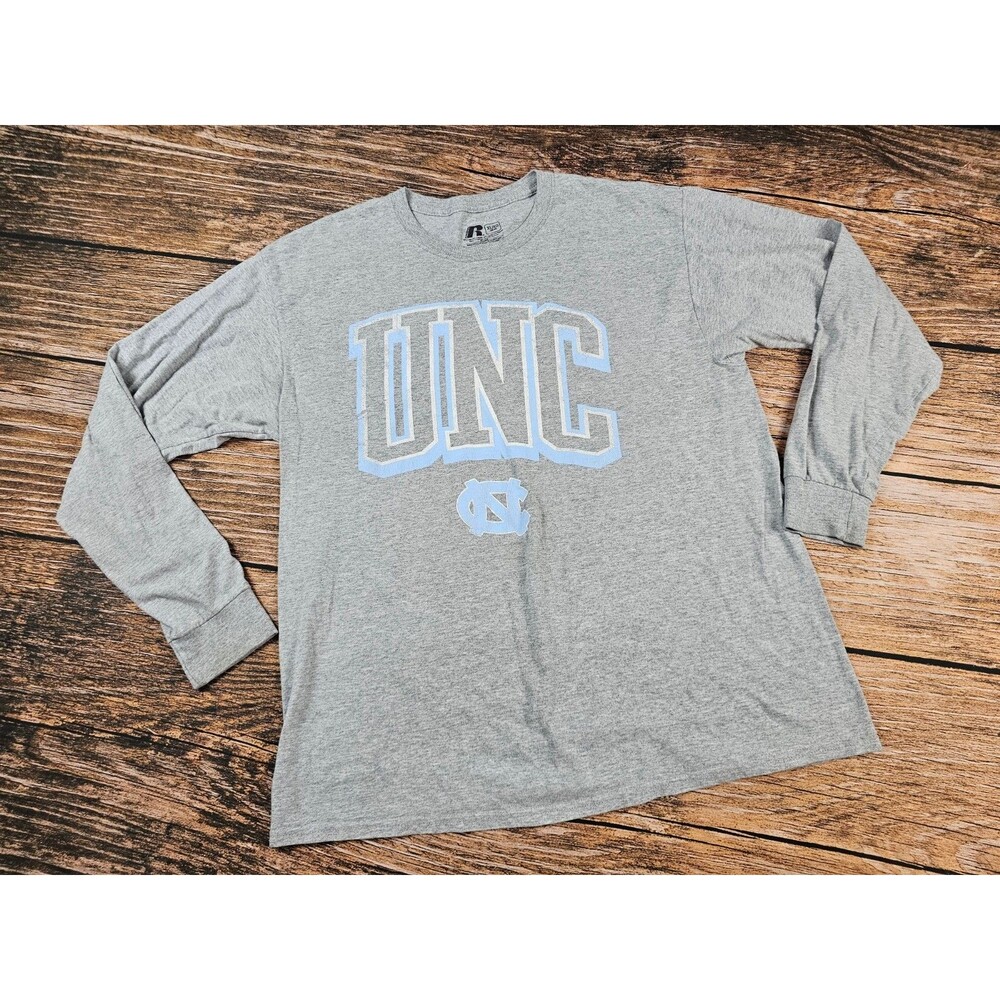 Russell UNC Mens XL Gray Long Sleeve T-Shirt Pullover Cotton Blend READ